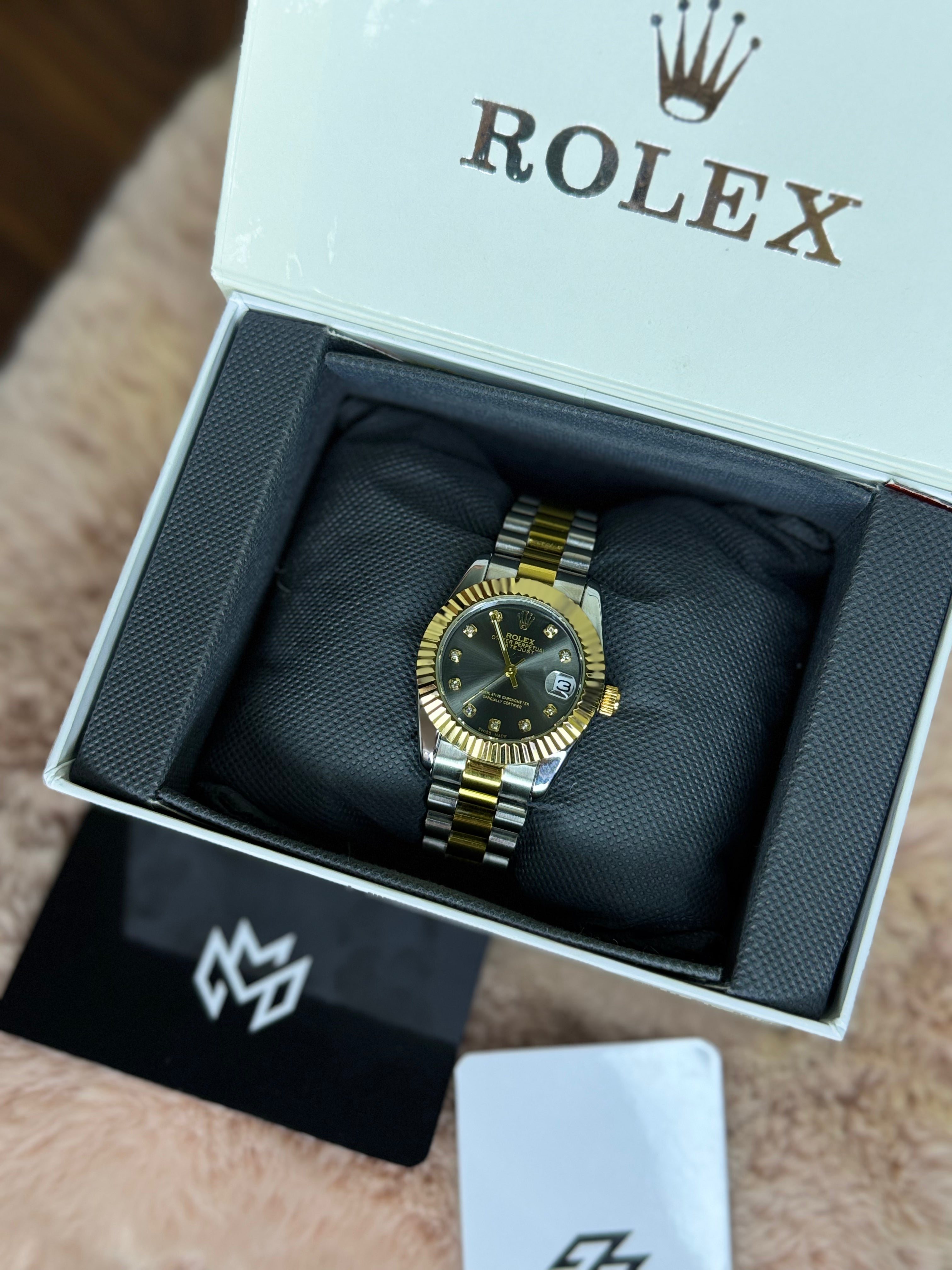 ROLEX OYSTER ELITE PREMIUM WATCH TWO TONE FEMALE – HIGH CLASS LUXURY BLACK DIAL WITH DATE –
