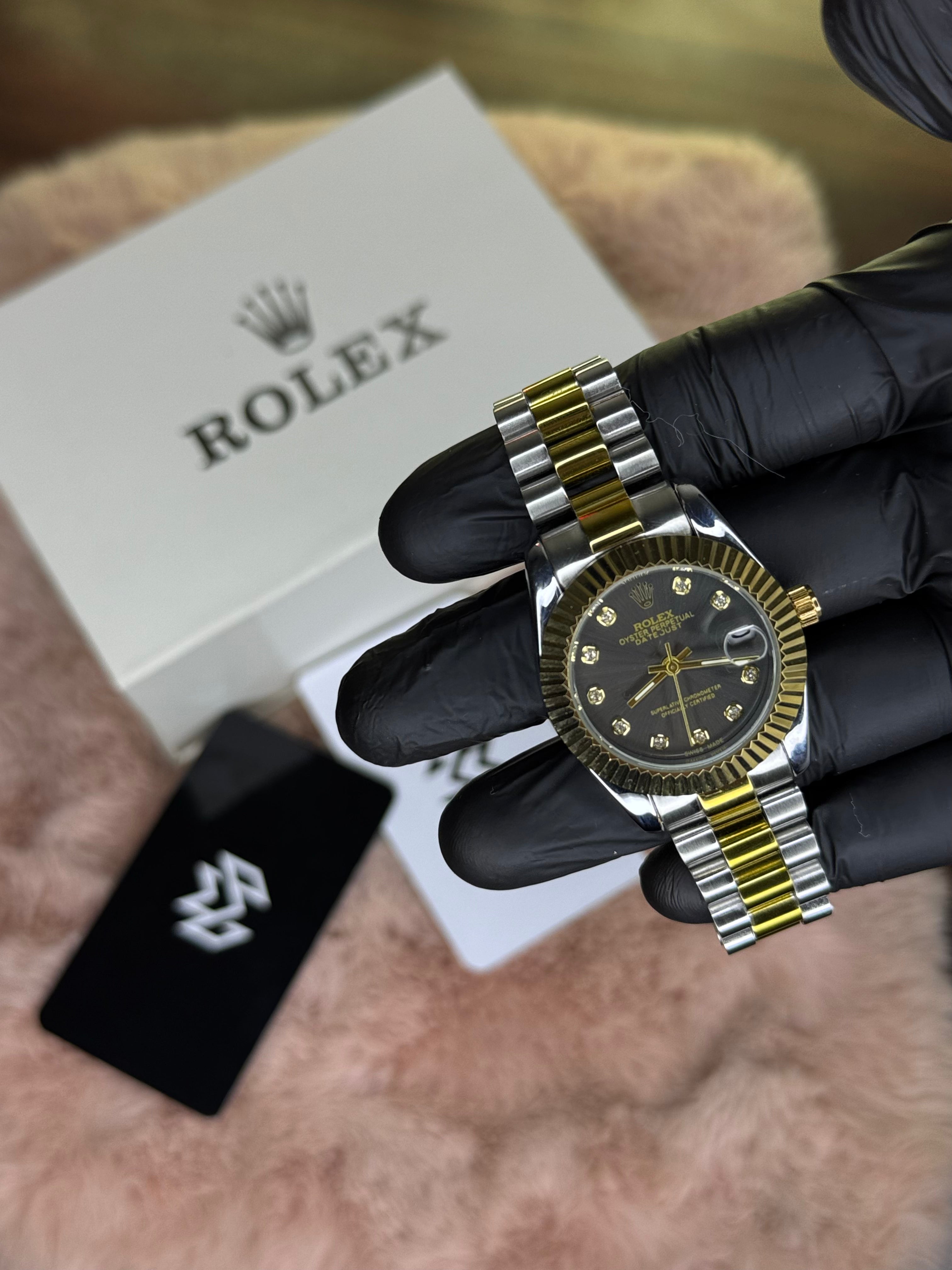 ROLEX OYSTER ELITE PREMIUM WATCH TWO TONE FEMALE – HIGH CLASS LUXURY BLACK DIAL WITH DATE –