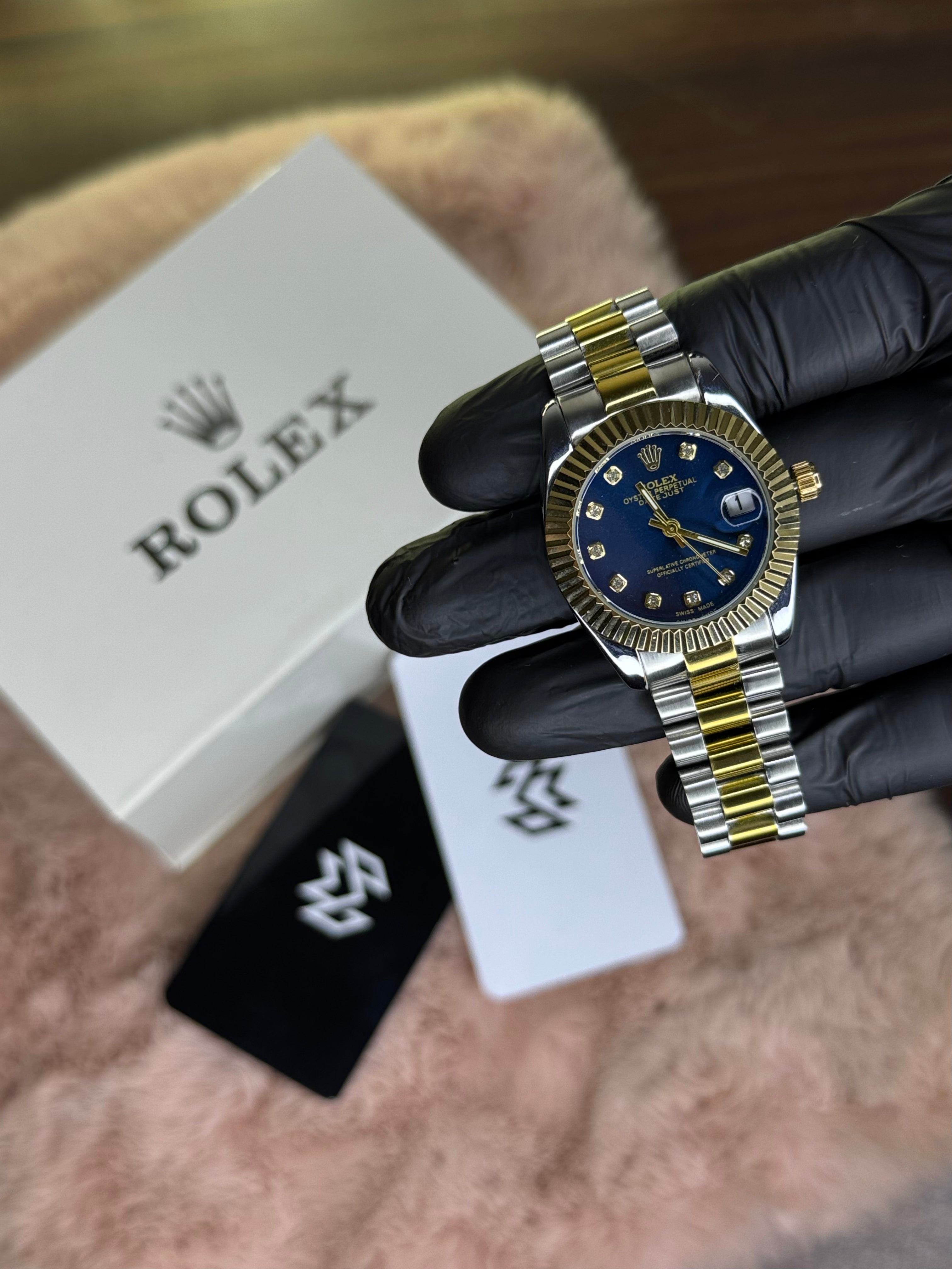 ROLEX OYSTER ELITE PREMIUM WATCH TWO TONE FEMALE – HIGH CLASS LUXURY BLUE DIAL WITH DATE –