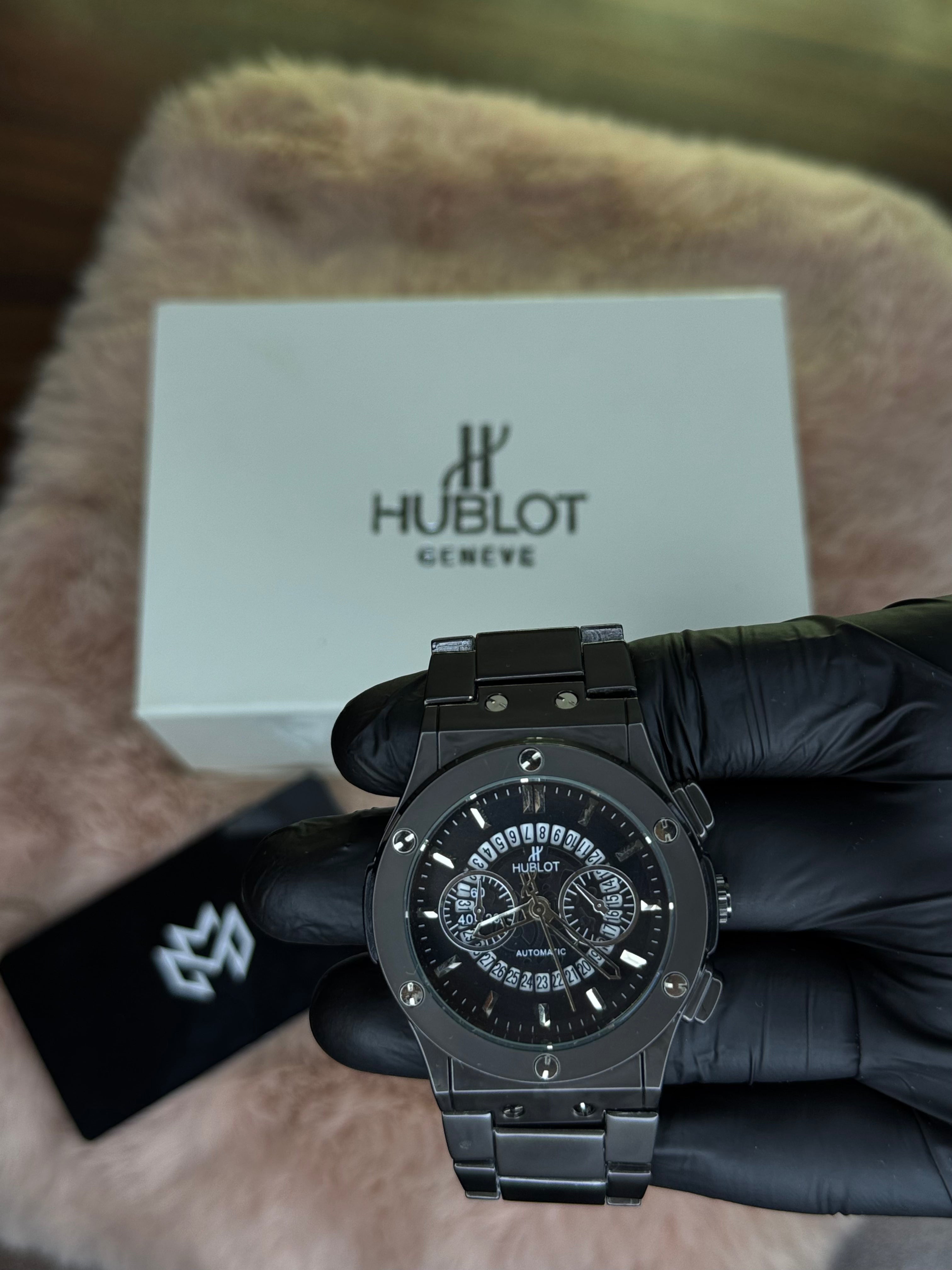 HUBLOT ELITE PREMIUM WATCH – HIGH CLASS LUXURY STAINLESS STEEL – BLACK SKELETON DIAL