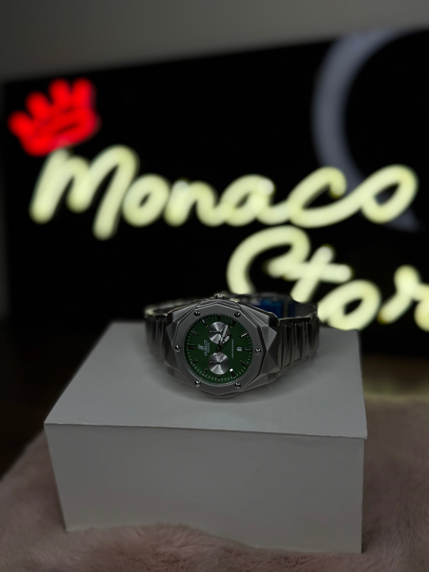 HUBLOT ELITE PREMIUM WATCH – HIGH CLASS LUXURY DIAMOND CUT CHAIN – GREEN DIAL