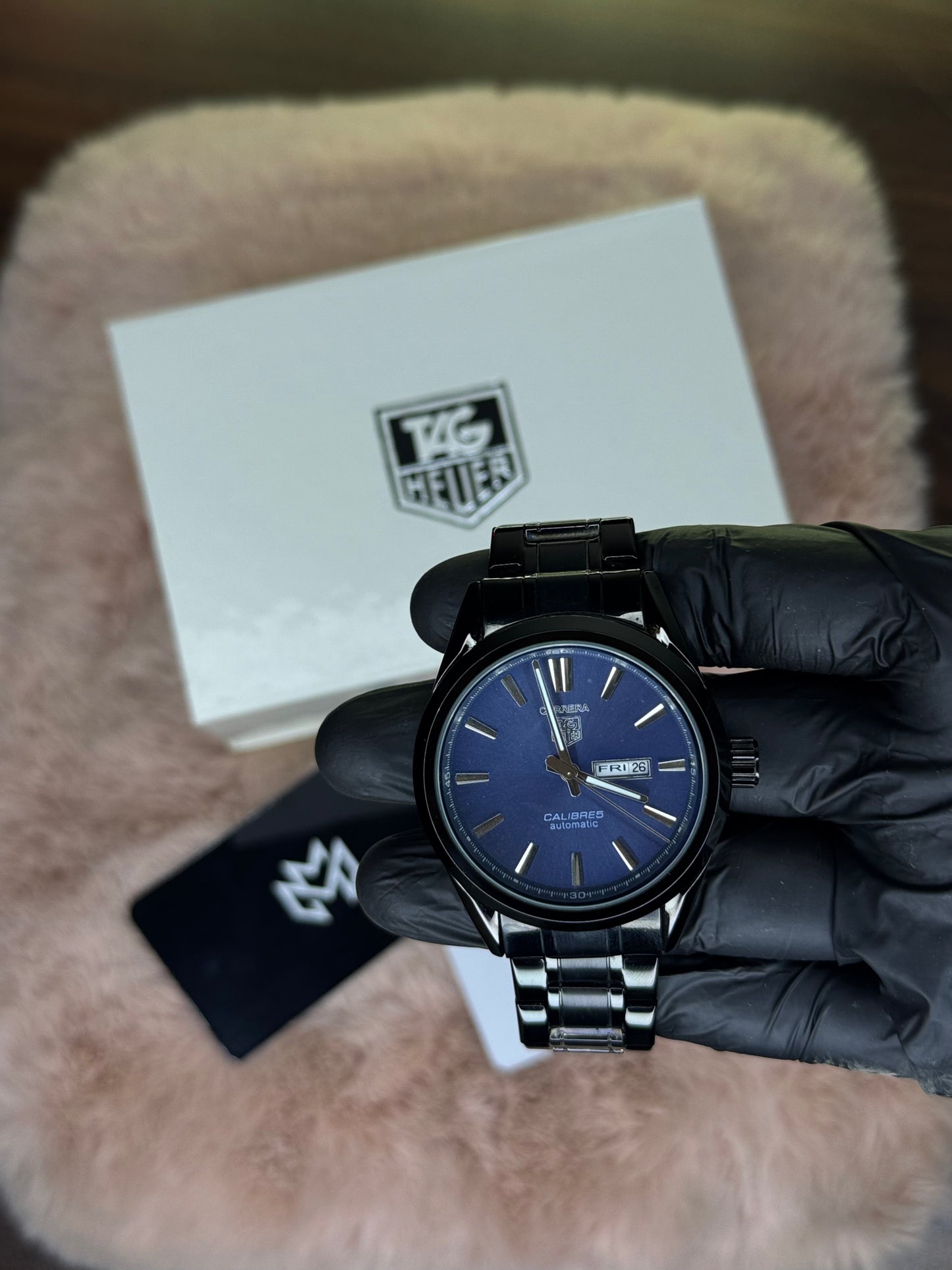 BLACK CHAIN ELITE TAG HEUER DAY‑DATE WATCH PREMIUM QUALITY CALIBRE 5 –