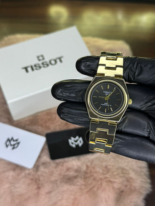 TISSOT ELITE PREMIUM WATCH FEMALE – HIGH CLASS LUXURY GOLDEN CHAIN WITH BLACK DIAL – TISSOT PRX 1853