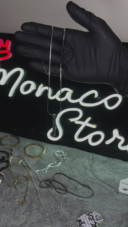 PREMIUM VERTICAL BAR LOCKET WITH SNAKE CHAIN STAINLESS STEEL SLIVER –