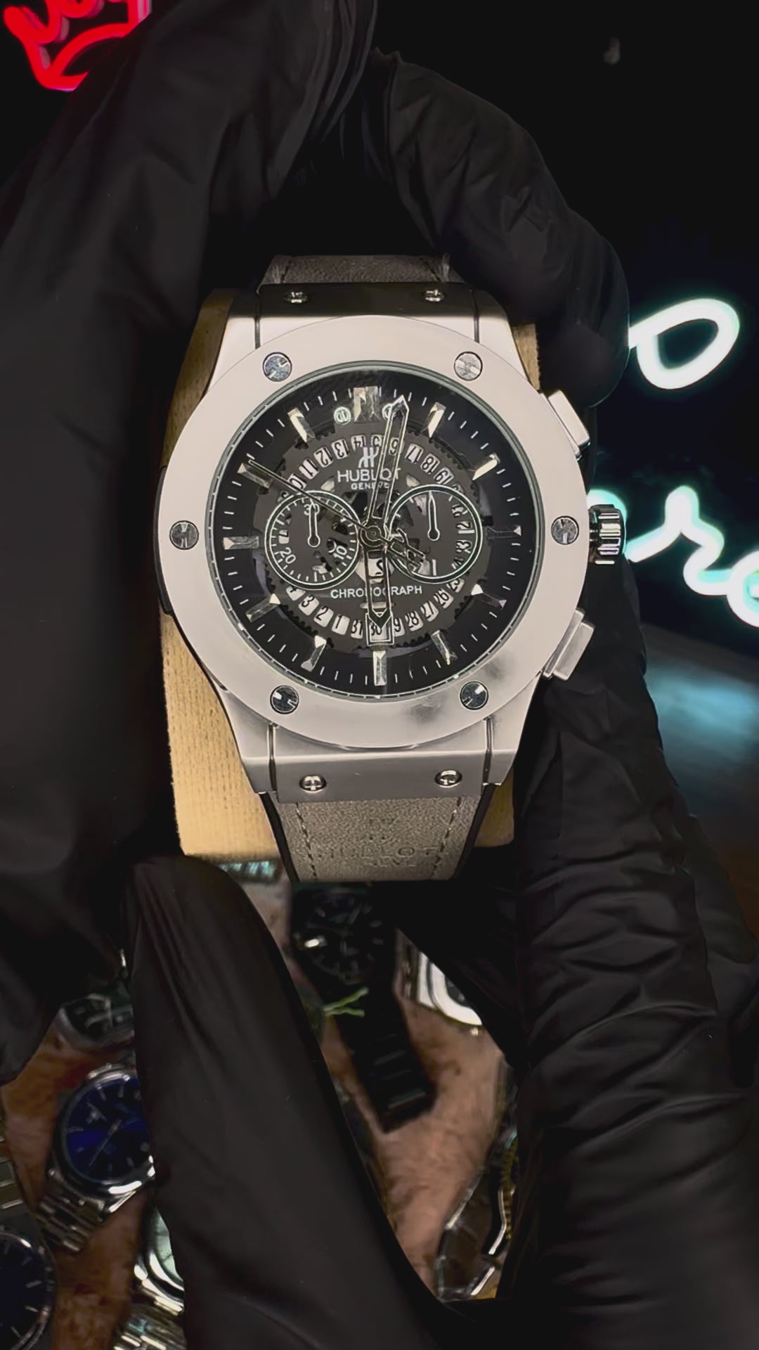 HUBLOT ELITE PREMIUM WATCH – HIGH CLASS LUXURY GREY STRAP RUBBER – BLACK SKELETON DIAL