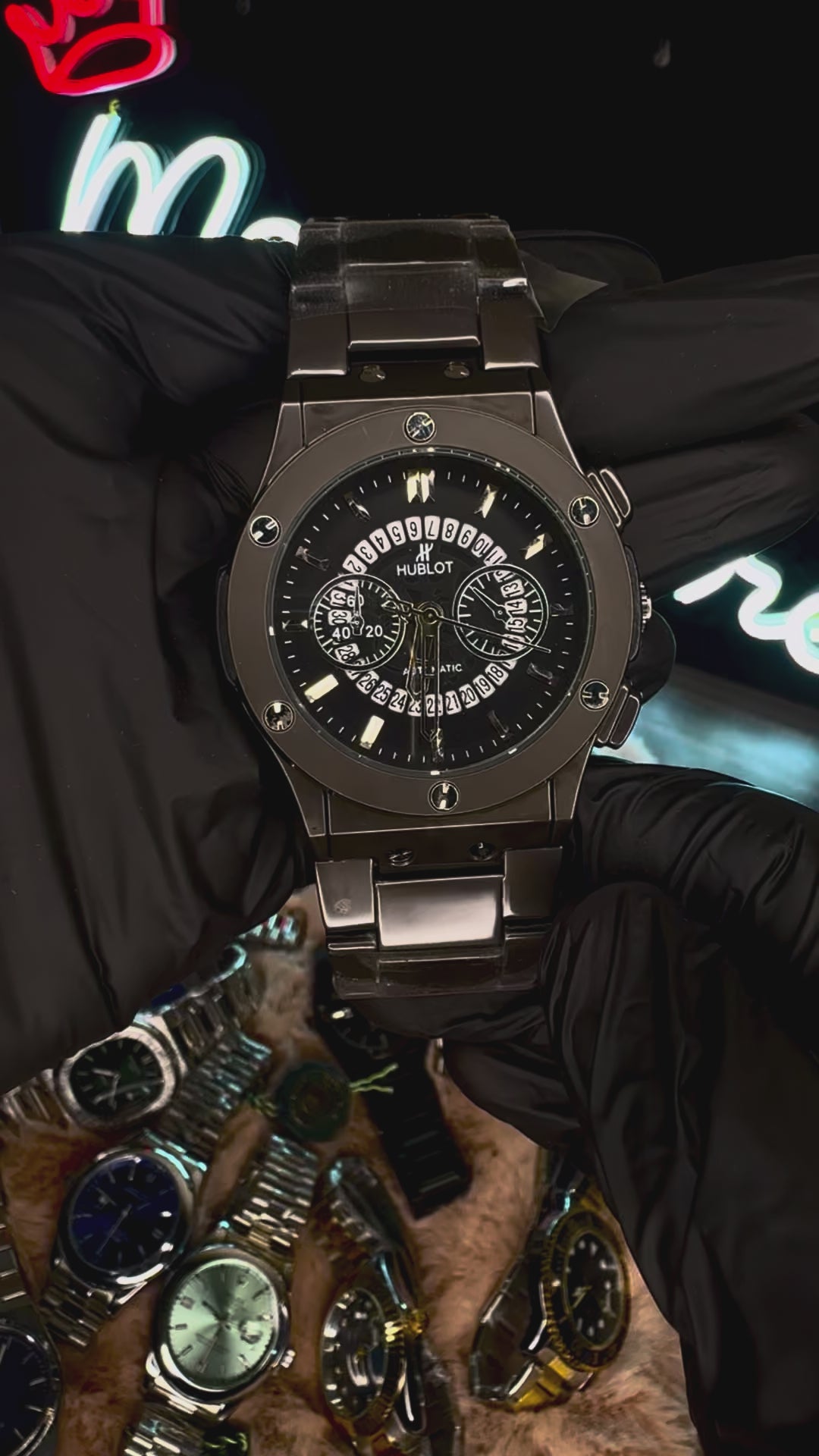 HUBLOT ELITE PREMIUM WATCH – HIGH CLASS LUXURY STAINLESS STEEL – BLACK SKELETON DIAL