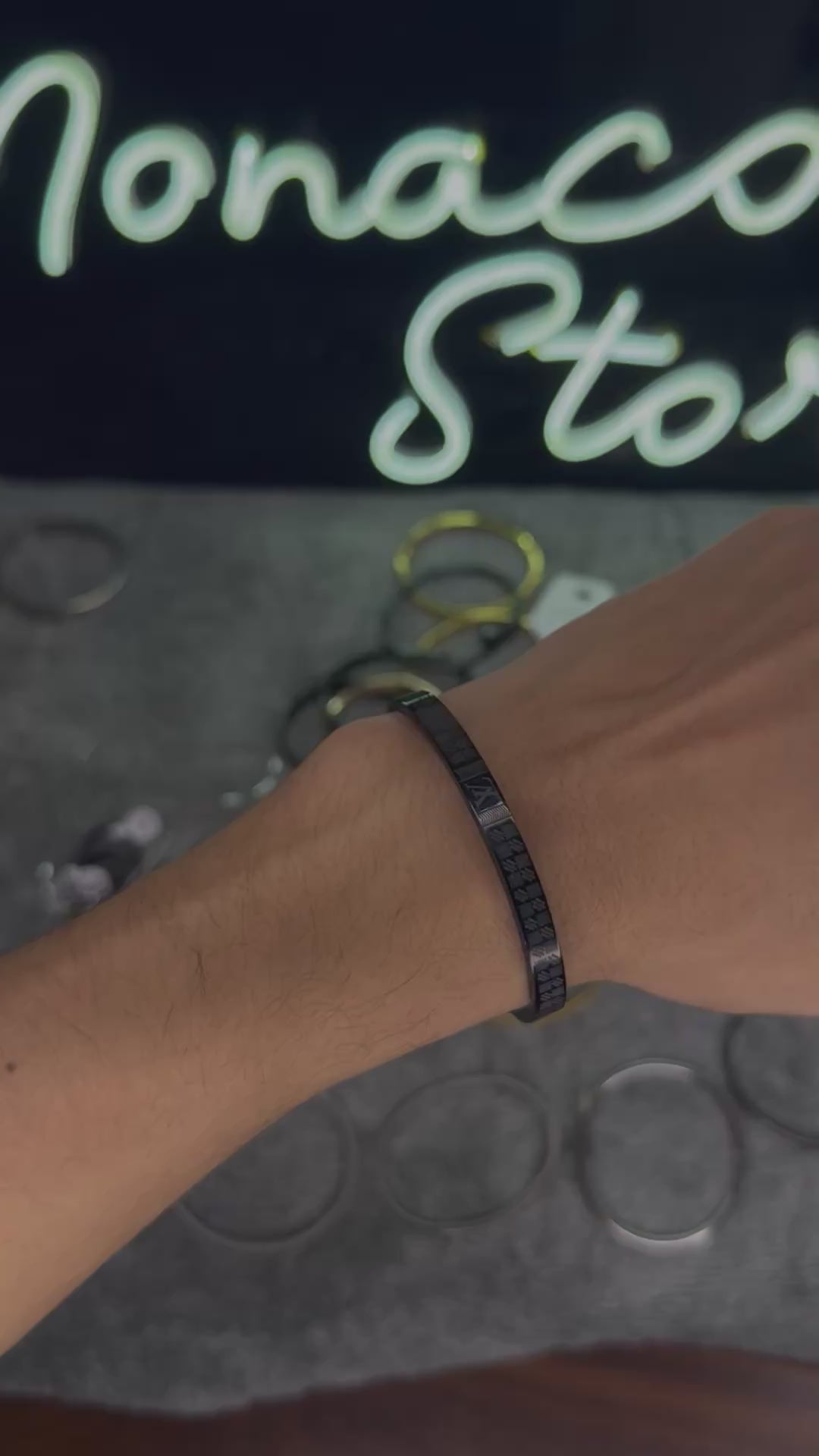 PREMIUM LOUIS VUITTON BRANDED STAINLESS STEEL BRACELET JET BLACK –