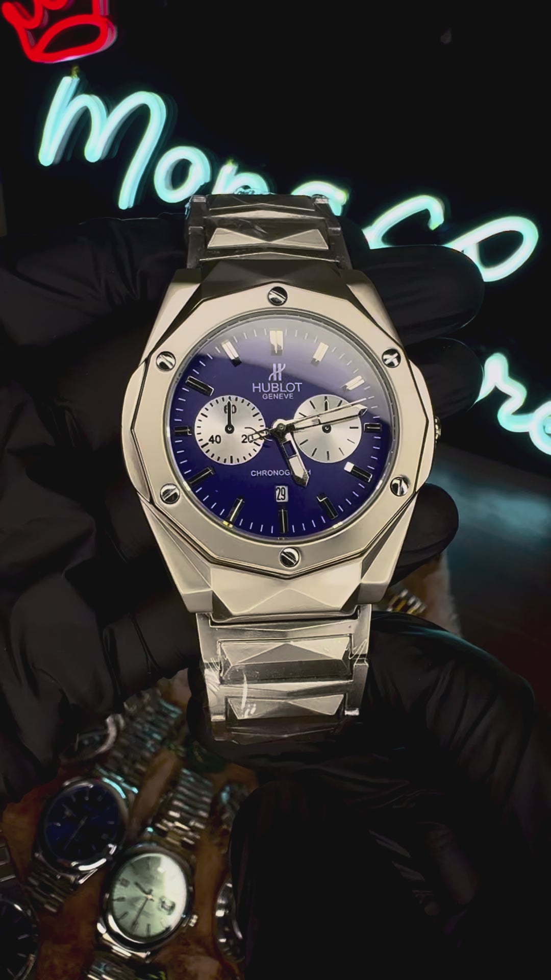 HUBLOT ELITE PREMIUM WATCH – HIGH CLASS LUXURY DIAMOND CUT CHAIN – BLUE DIAL