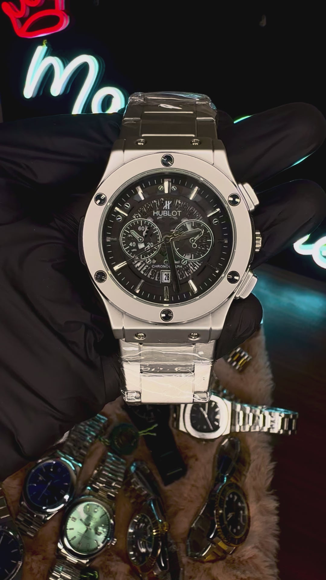 HUBLOT ELITE PREMIUM WATCH – HIGH CLASS LUXURY STAINLESS STEEL – BLACK SKELETON DIAL